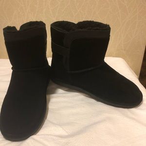 BearPaw Black Leather Suede Winter Boots